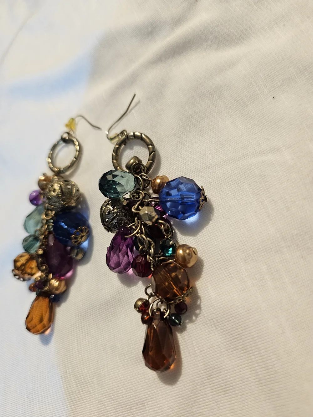 Multicolor Bead Cluster Dangle Earrings - Gold Ring Accent